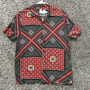 Topman Red/Green/Black Short Sleeve Print Shirt - Mens Small